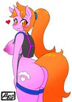 2023 alternate_species alyrise amber_eyes anthro backpack backpack_only big_breasts big_butt blush breasts butt cutie_mark equid equine fan_character female fluffy fluffy_tail fur hair harness hasbro heart_symbol hi_res horn horse huge_butt looking_back mammal my_little_pony mythological_creature mythological_equine mythology nipples nude orange_hair parachute_pack pink_body pink_fur pink_horn pink_nipples pony ponytail rear_view signature simple_background smile solo tail unicorn white_background