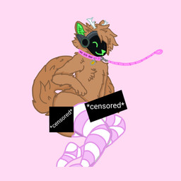 anthro brown_body brown_fur butt clothing collar femboy fluffy fur legwear machine male pattern_clothing pattern_legwear pattern_stockings pose solo stockings striped_clothing striped_legwear striped_stockings stripes tail thigh_highs atoshi10101 protogen 1:1 censored hi_res