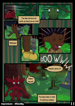 anthro balls blood bodily_fluids clothing crouching dagger footwear foreskin forest genitals horn impventure male melee_weapon nude penis plant polearm screaming shoes shota shrub sitting spear stick tree weapon young young_anthro young_humanoid young_male whitesky amphibian frog humanoid imp mammal mouse murid murine rodent comic