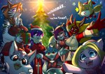 anthro breasts christmas_tree female feral gift group holding_gift holding_object holidays horn lasso male plant smile tail tree ero-bee miokomata christmas mythology canid dragon equid felid mammal mythological_creature mythological_scalie scalie hi_res