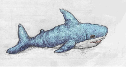 blue_body feral fish_tail looking_at_viewer male open_mouth plushie shark_tail sharp_teeth solo tail teeth teeth_showing white_body reynard_goodfellow ikea blahaj aquatic fish shark