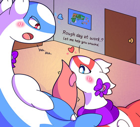 accessory animal_genitalia animal_penis back_wings big_penis blue_body blue_eyes blue_heart blush blush_lines bow_ribbon claws dialogue door duo erection eyelashes female feral genitals hair_accessory hair_bow hair_ribbon heart_symbol inside latiasite licking long_neck looking_at_another looking_at_genitalia looking_at_partner looking_at_penis looking_pleasured male male/female map mega_stone mega_stone_bow moan narrowed_eyes nude open_mouth oral penile penis penis_lick pink_penis purple_body purple_ribbon purple_scales red_body red_eyes red_heart red_wings ribbons scales sex tapering_penis text throbbing throbbing_penis tongue tongue_out tremble_spikes white_arms white_body white_claws white_ears wings nsfsunflower mythology nintendo pokemon dragon generation_3_pokemon latias latios legendary_pokemon mythological_creature mythological_scalie pokemon_(species) scalie absurd_res digital_media_(artwork) english_text hi_res