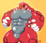 abs absurd_res anthro anthrofied biceps claws digital_drawing_(artwork) digital_media_(artwork) fangs generation_3_pokemon grey_body groudon hi_res hollowpup legendary_pokemon male muscular muscular_anthro muscular_male navel nintendo nipples pecs pokemon pokemon_(species) red_body reptile scalie simple_background solo teeth yellow_background yellow_eyes