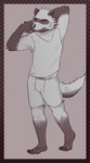 anthro biped bottomwear clothing humanoid_hands male shirt shorts solo topwear szremna password_(visual_novel) dave_(password) hyena mammal striped_hyena 2021 absurd_res hi_res