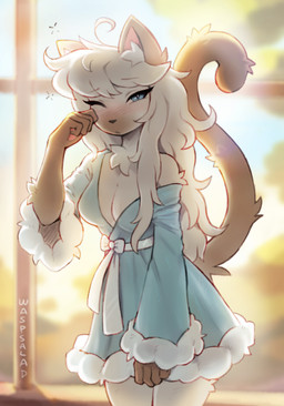 5_fingers anthro arm_tuft backlighting biped black_nose blue_clothing blue_dress blue_eyes blurred_background blush blush_lines blushing_at_viewer breasts brown_arms brown_body brown_countershading brown_ears brown_fur brown_tail brown_tuft chest_tuft clothed clothed_anthro clothed_female clothing countershade_face countershading day dress eyebrow_through_hair eyebrows eyelashes female female_anthro fingers front_view fur fur_trim_(clothing) fur_tuft hair handpaw humanoid_hands inner_ear_fluff inside iris light long_hair long_tail looking_at_viewer medium_breasts messy_hair monotone_hair monotone_tail mouth_closed multicolored_body multicolored_fur off_shoulder one_eye_closed paws pink_inner_ear pupils raised_tail reverse_countershading slit_pupils solo standing sunlight tail text tired translucent translucent_hair tuft two_tone_body two_tone_fur white_body white_fur white_hair white_inner_ear_fluff white_pupils white_sclera white_text white_tuft waspsalad pearl_(waspsalad) domestic_cat felid feline felis mammal siamese_cat 2025 artist_name digital_drawing_(artwork) digital_media_(artwork) hi_res lighting portrait three-quarter_portrait
