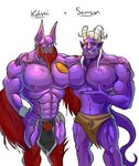 abs anthro beard big_biceps big_muscles big_pecs bottomwear clothing duo facial_hair hair horn loincloth male male/male muscular muscular_arms muscular_male nipple_piercing nipples pecs piercing tail sea_pupper kalvai samson bat demon human humanoid mammal hi_res