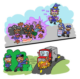 after_transformation ambiguous_gender antlers badge bodily_fluids broom brown_body brown_fur brown_hair cleaning_tool clothed clothed_feral clothing club_(weapon) corruption crying death driving duo facial_hair female feral fur fur_growth glowing glowing_eyes group growth hair hiding hooves horn killing laugh magic_user male markings melee_weapon mid_transformation mustache nightstick nude open_mouth plant police police_officer police_uniform protest protest_sign protester riot_shield road roadkill shove shrub sign silhouette solo spots spotted_body spotted_fur tears text tongue transformation trapped_in_clothing truck uniform vehicle vehicular_manslaughter weapon white_body white_fur wizard_robe varanusthewizard human mammal english_text