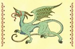 ambiguous_gender facial_horn feral flag_design horn long_tail medieval_style nose_horn open_mouth simple_background solo tail teal_body tongue tongue_out wings yellow_background 4n mythology dragon mythological_creature mythological_scalie scalie