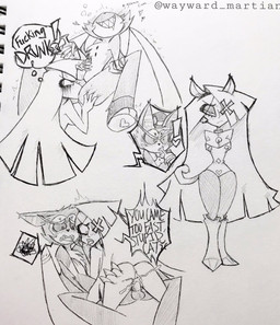 anal anthro anus balls blush bodily_fluids bottle breasts butt claws clothed clothing container cum cum_in_vagina cum_inside dialogue duo fangs female female_penetrated fluffy fluffy_tail from_front_position fur genital_fluids genitals hair handjob handjob_while_rimming humanoid_on_anthro interspecies looking_pleasured male male/female male_penetrated male_penetrating male_penetrating_female male_rimmed mastery_position masturbation multicolored_body multicolored_fur open_mouth open_smile oral penetration penile penile_penetration penis_in_vagina reach_around rimming saliva saliva_string sex simple_background smile speech_bubble tail teeth text tongue tongue_out two_tone_body two_tone_fur vaginal vaginal_penetration white_background wings wayward_martian hazbin_hotel hellaverse husk_(hazbin_hotel) vaggi_(hazbin_hotel) arthropod demon domestic_cat felid feline felis humanoid insect lepidopteran mammal moth english_text hi_res