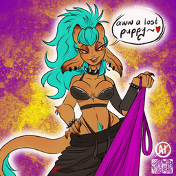 anthro collar gynomorph intersex intersex/intersex leash leash_pull pubes snail_trail solo foxeslovecake vtuber bovid caprine demon goat mammal hi_res