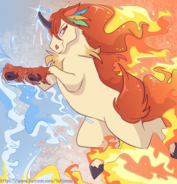 action_pose ambiguous_gender closed_smile elemental_manipulation eyebrows feather_accessory feral fire flaming_hair flaming_mane flaming_tail hooves horn looking_at_viewer mouth_closed pose pseudo_hair pseudo_mane quadruped smile solo tail unicorn_horn water water_manipulation fuf nintendo pokemon ambiguous_species generation_1_pokemon hybrid pokemon_(species) rapidash 2019 hi_res