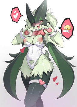 3_fingers anthro areola big_breasts biped blush blush_lines bodily_fluids breasts camel_toe clothed clothed_anthro clothed_female clothing female fingers fur green_body green_fur heart_cutout heart_eyes heart_symbol ineffective_clothing legband leotard looking_at_viewer navel_outline nippleless_clothing nipples paws pink_areola pink_nipples pubes puffy_areola red_eyes red_ruff ruff saliva saliva_on_breasts scut_tail short_tail simple_background slim_anthro slim_female small_waist solo standing sweat tail thighband topless white_background white_clothing white_leotard wide_hipped_anthro wide_hipped_female wide_hips exclusive_xor nintendo pokemon generation_9_pokemon meowscarada pokemon_(species) 2023 hi_res japanese_description pictographics portrait three-quarter_portrait