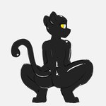anthro black_body butt crouching female latex looking_back nude rear_view solo sleepyly felid living_latex mammal pantherine hi_res sketch