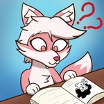 anthro book confusion fur hair male pink_body pink_eyes solo white_body white_fur white_hair arturfox sr_pelo_(character) canid canine fox mammal 1:1