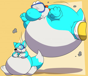 3_toes 4_fingers after_transformation anthro belly belly_expansion biped blimp_fruit_(super_mario_galaxy_2) blue_body blue_fur blue_scales brown_eyes clothing dipstick_tail eating emanata expansion eyewear feet fingers floating food footwear fruit fur geometric_background goggles happy head_spikes inflation male markings mostly_nude motion_lines multicolored_tail obese obese_anthro obese_male overweight overweight_anthro overweight_male plant power-up scales shoes simple_background sitting smile snout solo species_transformation spikes spikes_(anatomy) surprised tail tail_markings thick_tail toes toony transformation white_belly white_body white_clothing white_footwear white_fur white_scales white_shoes yellow_background yellow_clothing yellow_footwear yellow_shoes joltink mario_bros nintendo super_mario_galaxy naka_balloonfox canid canine cyan_yoshi fox mammal reptile scalie yoshi 2018 digital_drawing_(artwork) digital_media_(artwork)
