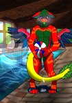accident accidental_exposure animal_genitalia anthro ball balls beach_ball bodily_fluids clothing cum exposed genital_fluids genitals inflatable knot male paws penis pool rainbow sheath solo swimming_trunks swimwear wings cor1998l mythology star_trek pike_the_dutchy dragon dutch_angel_dragon mythological_creature mythological_scalie scalie