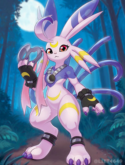 anthro armor claws clothing crescent_moon featureless_crotch female fingerless_gloves forest gloves gloves_only grass handwear handwear_only long_nails looking_at_viewer mask moon mostly_nude multi_tail multicolored_body night pink_body pink_skin plant pose red_eyes removing_mask sky solo tail thick_thighs toe_claws tree wearing_mask liet4649 bandai_namco digimon digimon_(species) lagomorph lekismon leporid mammal rabbit 2025 hi_res signature