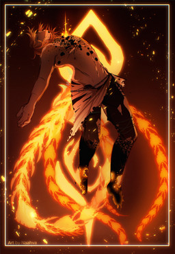 blood blood_on_chest blood_stain bodily_fluids burning burning_alive burning_clothes clothed clothing elemental_manipulation embers eyes_closed feathers fire fire_manipulation floating glowing magic magic_user male partially_clothed runes solo wounded naahva final_fantasy final_fantasy_xvi square_enix joshua_rosfield human mammal 2026 hi_res sketch