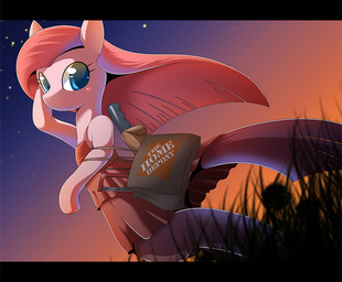 anthro anthrofied blue_eyes blush clothing dress female grass hair outside pink_hair plant solo straight_hair sunset tail conditional_dnp oze friendship_is_magic hasbro my_little_pony pinkamena_(mlp) pinkie_pie_(mlp) earth_pony equid equine horse mammal pony