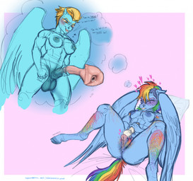 anatomically_correct anatomically_correct_genitalia anatomically_correct_penis andromorph animal_genitalia animal_penis anthro big_clitoris big_flare big_penis bodily_fluids clitoral clitoral_masturbation clitoral_winking clitoris degradation dripping equine_genitalia equine_penis female flared_clitoris flared_penis genital_fluids genitals hairy_legs herm huge_clitoris huge_flare huge_penis hyper hyper_clitoris hyper_genitalia hyper_penis imagination intense_orgasm intersex low-angle_view masturbation muscular muscular_female muscular_intersex orgasm overstimulation penis precum precum_drip pubes sex_toy slur solo text tomboy vibrator wings ponie666 friendship_is_magic hasbro my_little_pony mythology lightning_dust_(mlp) rainbow_dash_(mlp) equid equine mammal mythological_creature mythological_equine pegasus english_text hi_res sketch trans_(lore) trans_man_(lore)