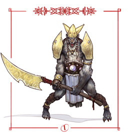 angry anthro armor bottomwear braided_hair claws clothing front_view fur grey_body grey_fur hair hat headgear headwear holding_melee_weapon holding_object holding_polearm holding_weapon loincloth male melee_weapon open_mouth pauldron polearm simple_background solo standing weapon white_background artyom_kim canid mammal absurd_res hi_res