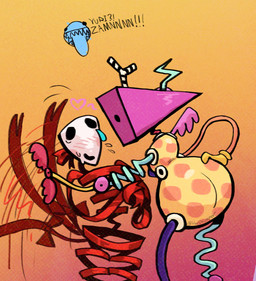 ambiguous_gender blush bodily_fluids bow_ribbon butt curvy_figure dialogue gradient_background group hand_on_hip hands_together heart_symbol hourglass_figure kabedon mask pear-shaped_figure ribbon_tail sharp_teeth simple_background sweat tail tail_motion tailwag tears teeth text thick_thighs tongue tongue_out trio wide_hips wings theshlumper glitch_productions the_amazing_digital_circus zamn bubble_(tadc) gangle_(tadc) zooble_(tadc) fabric_creature humanoid living_bubble living_toy 2026 english_text hi_res female_(lore) nonbinary_(lore)
