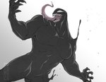 black_body bodily_fluids claws empty_eyes featureless_chest featureless_crotch long_tongue male muscular not_furry open_mouth saliva sharp_teeth solo teeth tendrils tongue tongue_out weatherbane marvel venom_(marvel) alien alien_humanoid humanoid symbiote