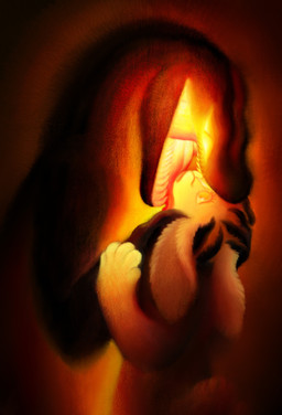 anthro apode claws female female/female floppy_ears glowing glowing_eyes imminent_vore legless nude open_mouth serpentine warm ink-the-artist bovid caprine draconcopode lagomorph leporid mammal naga rabbit sheep 2025 absurd_res hi_res female_(lore)