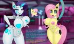 alternate_universe anthro anthrofied areola blush bodily_fluids breasts dialogue duo emoji female glistening glowing glowing_nipples heart_areola heart_nipples horn lipstick machine makeup missing_limbs nipples sweat text wide_hipped_female wide_hips jrvanesbroek friendship_is_magic hasbro my_little_pony mythology fluttershy_(mlp) rarity_(mlp) equid equine mammal mythological_creature mythological_equine robot unicorn 2018 english_text hi_res story story_in_description url