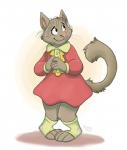 anthro clothed clothing dress female footwear fully_clothed knock-kneed looking_up no_irises shadow simple_background socks solo spot_shadow tail toeless_footwear toeless_socks young orlandofox arthur_(series) jenna_morgan domestic_cat felid feline felis mammal 2019 digital_media_(artwork) hi_res signature