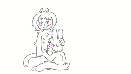 ambiguous_gender anthro blush blush_lines duo eyes_closed hair nipples nude oral sex short_hair sitting smile standing toony dvoykin domestic_cat felid feline felis hare lagomorph leporid mammal rabbit 16:9 2024 animated hi_res loop short_playtime sketch widescreen