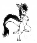 2016 anthro breasts digital_drawing_(artwork) digital_media_(artwork) dragon featureless_crotch female hand_on_breast horn monochrome mythological_creature mythological_scalie mythology navel nipples non-mammal_breasts non-mammal_nipples nude on_one_leg scalie simple_background solo standing tail thick_thighs watsup white_background