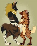 anthro digitigrade duo eye_contact feral looking_at_another side_view size_difference smile standing thick_thighs shnellz hyena mammal