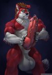 animal_genitalia animal_penis anthro balls biceps big_balls big_penis bodily_fluids canine_genitalia canine_penis cum fur genital_fluids genitals huge_balls huge_penis knot male masturbation muscular muscular_anthro muscular_male nipples nude patreon_logo patreon_username pecs penile penile_masturbation penis precum red_body red_fur solo text white_body white_fur conditional_dnp danza patreon gausswolf alaskan_malamute canid canine canis domestic_dog mammal nordic_sled_dog spitz english_text hi_res shaded url