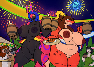 5_fingers abs alcohol ambiguous_gender anthro beer beer_mug beverage big_breasts big_ears bikini black_body black_exoskeleton black_eyes black_fur black_hair blue_eyes blue_hair blush body_hair bow_only bow_ribbon bratwurst breasts brown_body brown_fur brown_hair chest_hair clothed clothed_ambiguous clothed_anthro clothed_female clothing constricted_pupils cutlery diamond_(marking) do_not_distribute drinking drinking_beer duo_focus dutch_flag dutch_flag_bikini embarrassed exhibitionism exoskeleton exoskeleton_markings eyes_closed fangs female female_focus fingers fireworks flag_bikini flag_swimwear food fur genitals german_flag german_flag_bikini germany green_clothing green_eyes green_shirt green_topwear green_vest group hair head_horn headgear headgear_only headwear headwear_only holidays horn huge_breasts hut kitchen_utensils long_hair looking_at_viewer male markings meat mostly_nude mostly_nude_female muscular muscular_anthro muscular_female navel netherlands netherlands_flag night nipples nude nude_female open_mouth outside overweight overweight_anthro overweight_female overweight_male plant plate pokemorph public public_nudity pupils purple_body purple_exoskeleton purple_nipples purple_sky red_body red_exoskeleton red_nipples red_scales ribbons sausage scale_markings scales shirt sky small_pupils spitting_drink spitting_out splash standing surprised swimwear tail tall tall_anthro tall_female tan_body tan_fur teeth text tongue tools topwear tree two-piece_swimsuit vest vulva wardrobe_malfunction white_clothing white_shirt white_topwear yellow_sclera day-t nintendo oktoberfest pokemon kristina_hahn maria_van_de_hoek alligator alligatorid arthropod canid canine canis crocodilian fennec_fox fox generation_5_pokemon mammal myriapod pokemon_(species) reptile scalie scolipede true_fox unknown_species wolf 2025 absurd_res adversarial_noise artist_name digital_drawing_(artwork) digital_media_(artwork) english_text hi_res japanese_text smaller_version_at_source watermark