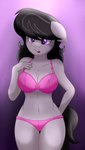 absurd_res anthro anthrofied black_hair black_tail bra breasts cleavage clothed clothing digiqrow digital_drawing_(artwork) digital_media_(artwork) earth_pony equid equine female friendship_is_magic front_view gradient_background grey_body hair hasbro hi_res horse long_hair mammal medium_breasts my_little_pony navel octavia_(mlp) open_mouth panties pink_bra pink_clothing pink_panties pink_underwear pony purple_background purple_eyes simple_background solo standing tail teeth thigh_gap underwear