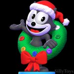 3d_modeling 3d_print anthro black_body christmas_clothing christmas_headwear clothing hat headgear headwear holidays looking_sideways male ornament ribbons santa_hat smile solo standing sillytoys christmas felix_the_cat_(series) felix_the_cat felid feline mammal 3d_(artwork) digital_media_(artwork) hi_res