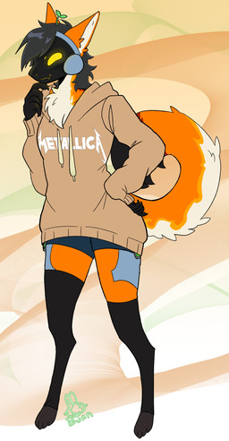 afab anid anthro bottomwear clothed clothing hoodie machine shorts solo topwear .bunnnnn. citrisdaproot canid canine mammal maned_wolf protogen absurd_res hi_res nonbinary_(lore)
