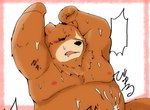 anthro belly big_belly blush bodily_fluids cum genital_fluids kemono male moobs nipples open_mouth overweight overweight_male scar simple_background solo snow_utamaru mihoyo zenless_zone_zero ben_bigger bear mammal 2024 hi_res