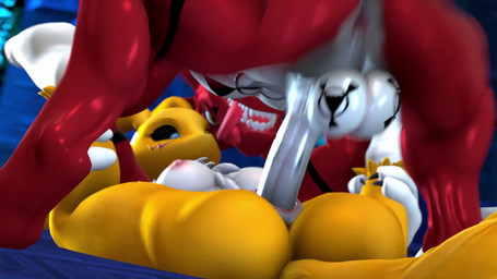 all_fours anthro anus areola backsack balls big_penis black_sclera bouncing_balls breasts clenched_teeth duo erection female female_penetrated from_front_position fur genitals humanoid_genitalia humanoid_penis legs_back lying male male/female male_penetrating male_penetrating_female nipples nude on_back penetration penile penile_penetration penis penis_in_vagina sex smile spread_legs spreading tail teeth tongue tongue_out vaginal vaginal_penetration vulva sarah_dellen bandai_namco digimon digimon_(species) guilmon mammal renamon scalie 3d_(artwork) 3d_animation animated digital_media_(artwork) hi_res huge_filesize long_playtime source_filmmaker_(artwork) webm