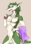 animal_genitalia anthro balls blush dressing embarrassed fluffy genitals keel male sheath slim solo surprise tail towel towel_only yaegerarts pin_(pinpineapplepin) sergal absurd_res hi_res