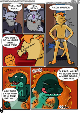 anthro aura briefs burning_clothes clothing dialogue duo fire imminent_sex male text underwear loin_warrior popsicle_(loin_warrior) crocodilian domestic_cat felid feline felis mammal mouse murid murine reptile rodent scalie absurd_res comic english_text hi_res