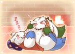 anthro belly blue_body blue_fur blush duo eyes_closed fur green_body green_fur kemono lying male overweight overweight_male sleeping white_body white_fur snow_utamaru nintendo pokemon fan_character abomasnow generation_4_pokemon pokemon_(species) 2012