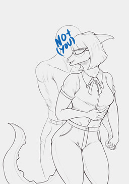 5_fingers anthro bald bone_frill bow_tie breasts clothed clothing collared_shirt dress_shirt duo eyes_closed eyewear faceless_character faceless_male female female_anthro fingers frill_(anatomy) glasses hair hand_holding hand_on_chest hug human_on_anthro interspecies long_tail male male/female muscular muscular_human muscular_male shirt smile snout spiked_tail spikes spikes_(anatomy) standing tail text topless topless_human topless_male topwear wide_hips deadassspider cavemanon_studios goodbye_volcano_high ko_op_(game_developer) snoot_game anon anon_(snoot_game) naomi_(gvh) dinosaur hadrosaurid human mammal ornithischian ornithopod parasaurolophus prehistoric_species reptile scalie english_text hi_res monochrome