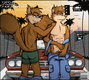 abs anthro arm_support athletic barcode blush bottomwear bottomwear_down boxer_briefs brown_body brown_fur brown_nose buckteeth building bulge butt car city clothed clothing countershading duo eye_contact fluffy fluffy_tail front_view fur green_boxer_briefs green_clothing green_underwear hand_on_shoulder looking_at_another male multicolored_body multicolored_fur muscular muscular_male outside overalls pants pants_down partially_clothed pecs plant poster pubes rear_view seductive sky smile standing sunset tail teeth topless traffic_light tree two_tone_body two_tone_fur underwear undressing vehicle white_body white_countershading white_fur kcee transmission reggie_(transmission) russell_(transmission) avian bird mammal rodent sciurid tree_squirrel 2013 digital_media_(artwork) portrait three-quarter_portrait brother_(lore) brothers_(lore) sibling_(lore) twins_(lore)