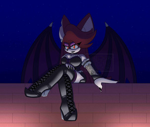 alternative_fashion anthro bat_wings black_boots black_clothing black_fingernails black_footwear black_lipstick black_nails boots breasts brick brick_wall brown_hair choker cleavage clothed clothing colored_nails ear_piercing ear_ring eyeshadow female fingernails footwear fur goth hair high_heeled_boots high_heels jewelry lipstick makeup membrane_(anatomy) membranous_wings nails necklace night piercing purple_eyeshadow red_eyes ring_piercing shoes sitting solo wall_(structure) white_body white_fur wings azurearcanearts sega sonic_the_hedgehog_(series) fan_character mel_the_bat bat leaf-nosed_bat mammal microbat vampire_bat yangochiropteran 2024 hi_res