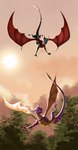 2_horns duo female feral flying happy horn male multi_horn sky smile sun tail teeth wings xannador activision mythology spyro_the_dragon cynder spyro dragon mythological_creature mythological_scalie scalie absurd_res dated digital_media_(artwork) hi_res