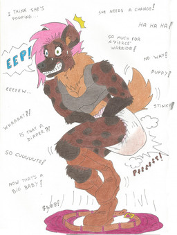 accident accidental_exposure anthro boots bottomwear bottomwear_down clothing diaper feces female footwear heterochromia humiliation laugh laughing_at mocking muscular muscular_female onomatopoeia pooped pooping public public_accident public_humiliation shoes skirt_down soiled_diaper soiling soiling_diaper solo sound_effects surprised text unclean_diaper used_diaper using_diaper tishitathebaby hyena mammal english_text hi_res
