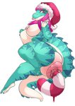 abdominal_bulge anal anal_fluids anthro anus areola big_anus big_breasts bodily_fluids breasts candy candy_cane christmas_clothing christmas_headwear clothing dessert extreme_penetration female food green_body hair hat headgear headwear holidays huge_anus huge_penetration hyper hyper_anus large_penetration long_hair looking_at_viewer multicolored_body nipples non-mammal_breasts pectoral_bulge penetration pink_areola pink_eyes pink_hair pink_nipples ridiculous_fit santa_hat solo tail_spines thick_thighs two_tone_body white_body miagecko christmas crocodile crocodilian reptile scalie