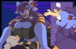 anthro anthro_pred beak big_breasts blush breasts clothing endosoma female female_pred larger_female male oral_vore safe_vore size_difference smaller_male tongue topwear vore securipun nintendo pokemon caveat_(geckonori) shou_(securipun) animate_inanimate avian generation_4_pokemon luxray pokemon_(species) 2023 absurd_res hi_res